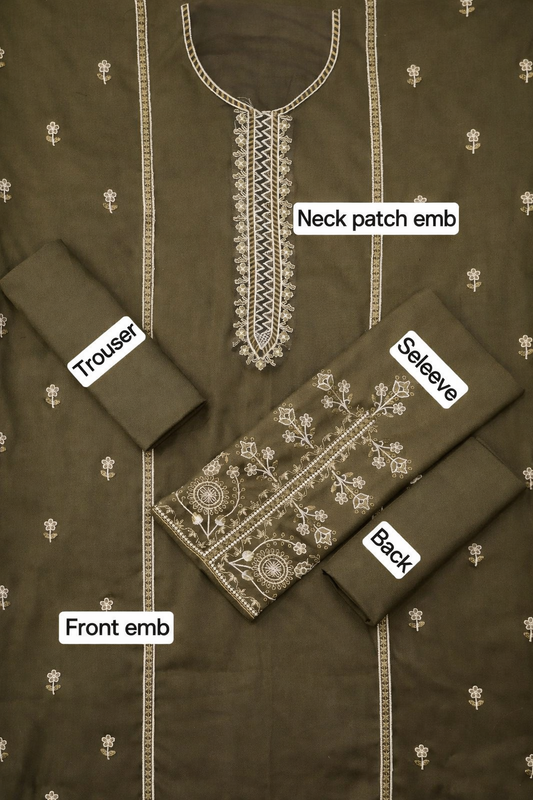 Piece Women’s Unstitched Embroidered Dhanak Suit – Brown