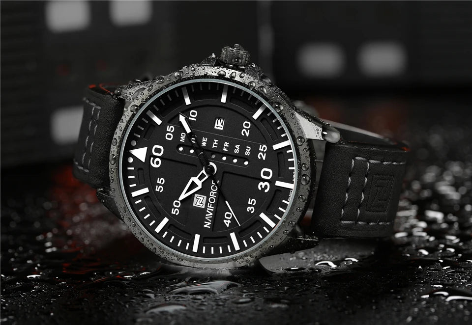 NAVIFORCE Waterproof Military Sport Quartz Men’s Watch – Leather Strap