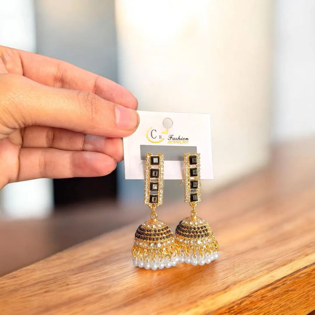 Funky Gold Plated Crystal Jhumka