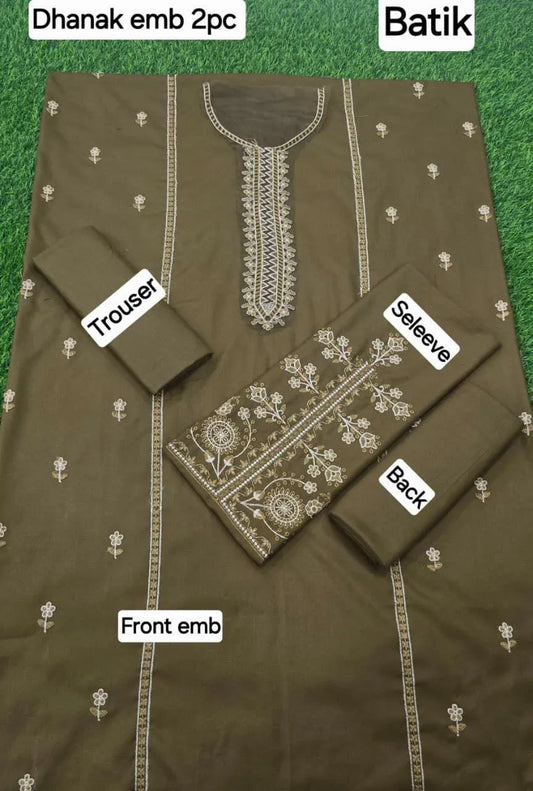 -Piece Women’s Unstitched Embroidered Dhanak Suit – Brown (Winter Collection)