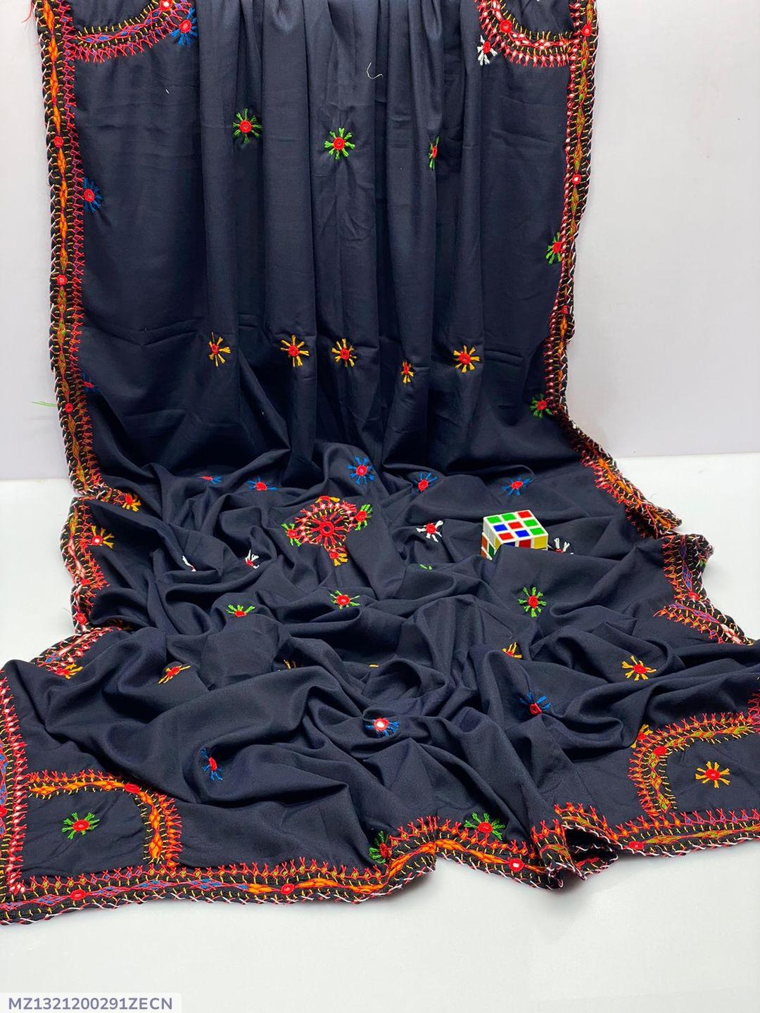 💙 Women’s Swiss Embroidered Border Shawl – Blue