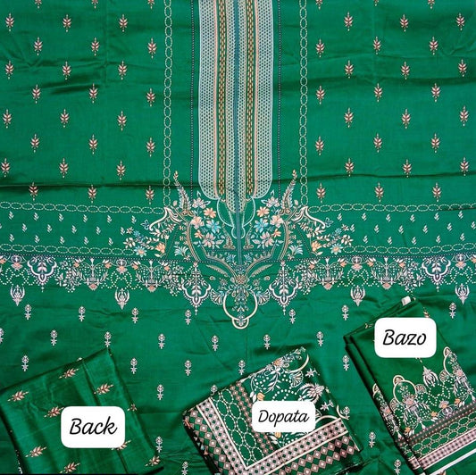 2 Pcs Women’s Unstitched Linen Printed Suit (Green)