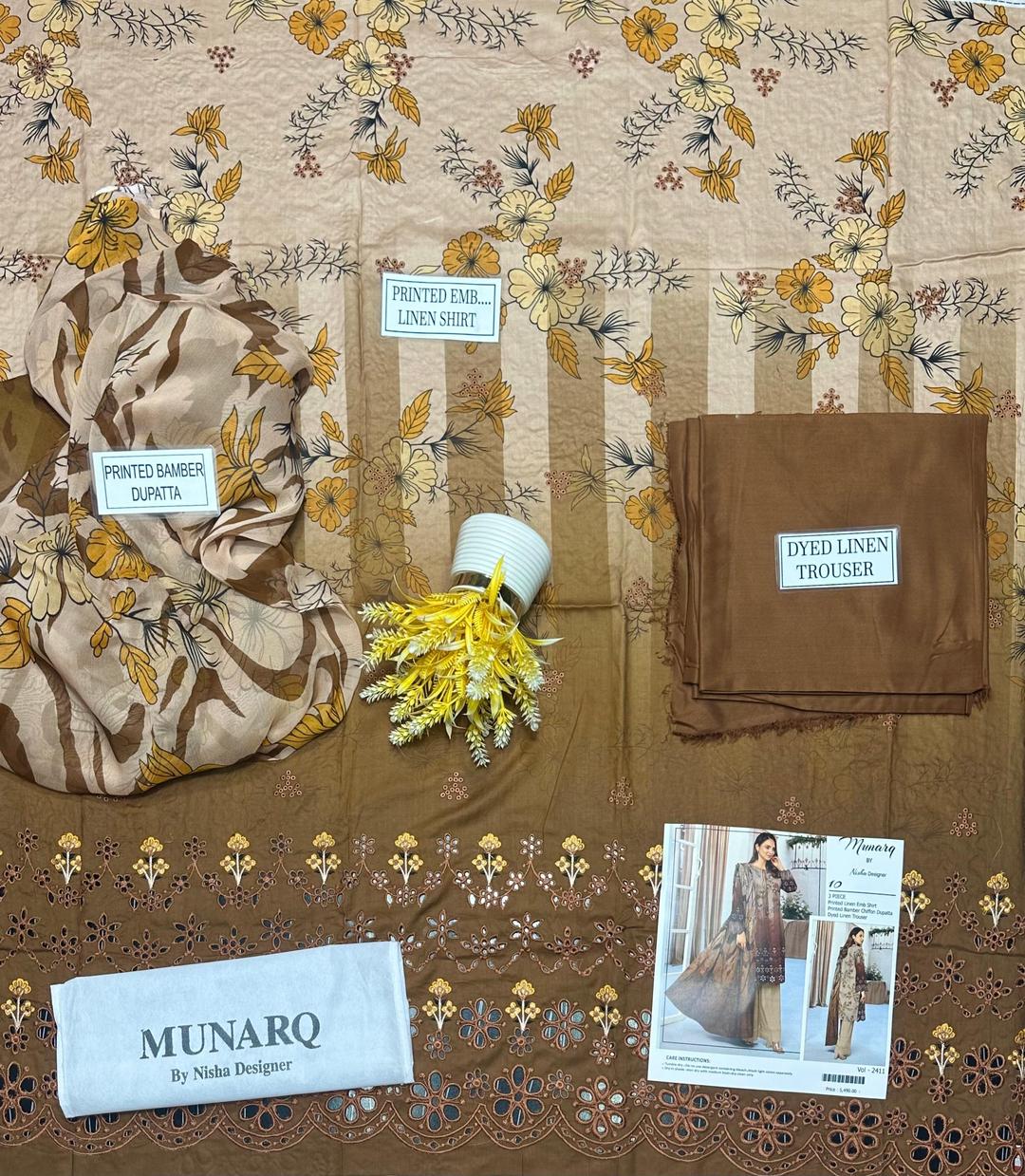 π€ Exquisite Brown Linen Suit with Embroidered Chikankari Design