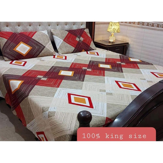 3 Pcs Cotton Printed Double Bedsheet