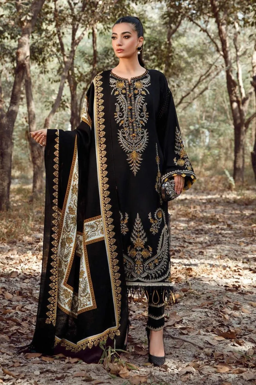 Black Embroidered Dhanak 3-Piece Suit