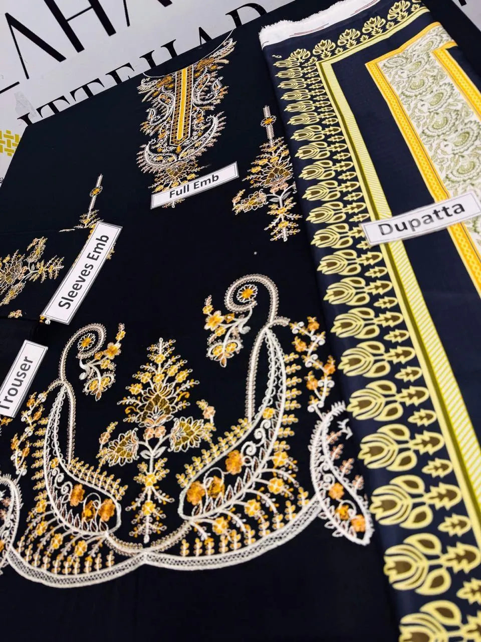 Black Embroidered Dhanak 3-Piece Suit