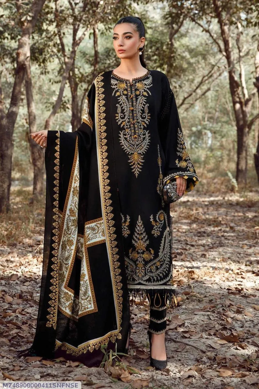 Black Embroidered Dhanak 3-Piece Suit