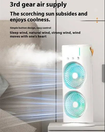 Rechargeable Automatic Rotating Dual Mist Fan with LED Light Effects (Box Packed)