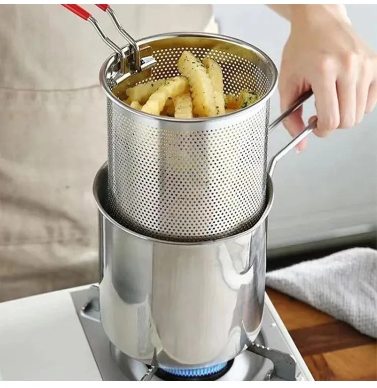 Stainless Steel Deep Fryer Pot With Strainer – Heavy-duty Frying Pan For Home Kitchen Use – 1200ml Oil Capacity