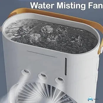 Rechargeable Automatic Rotating Dual Mist Fan with LED Light Effects (Box Packed)