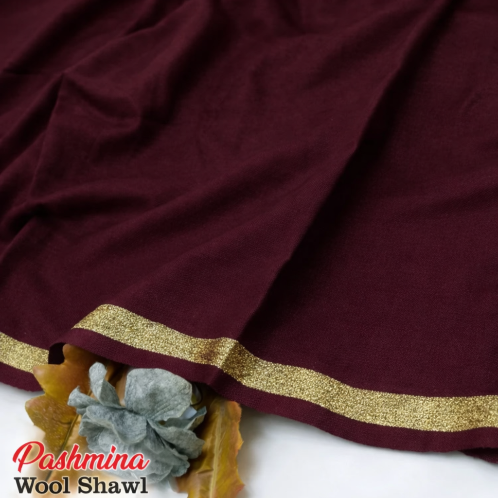 Women’s Pashmina Wool Zari Tilla Shawl – Maroon