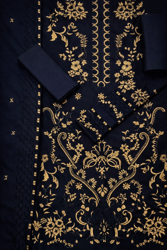 3-Piece Women’s Unstitched Embroidered Dhanak Suit with Dupatta – Blue (Winter Collection)