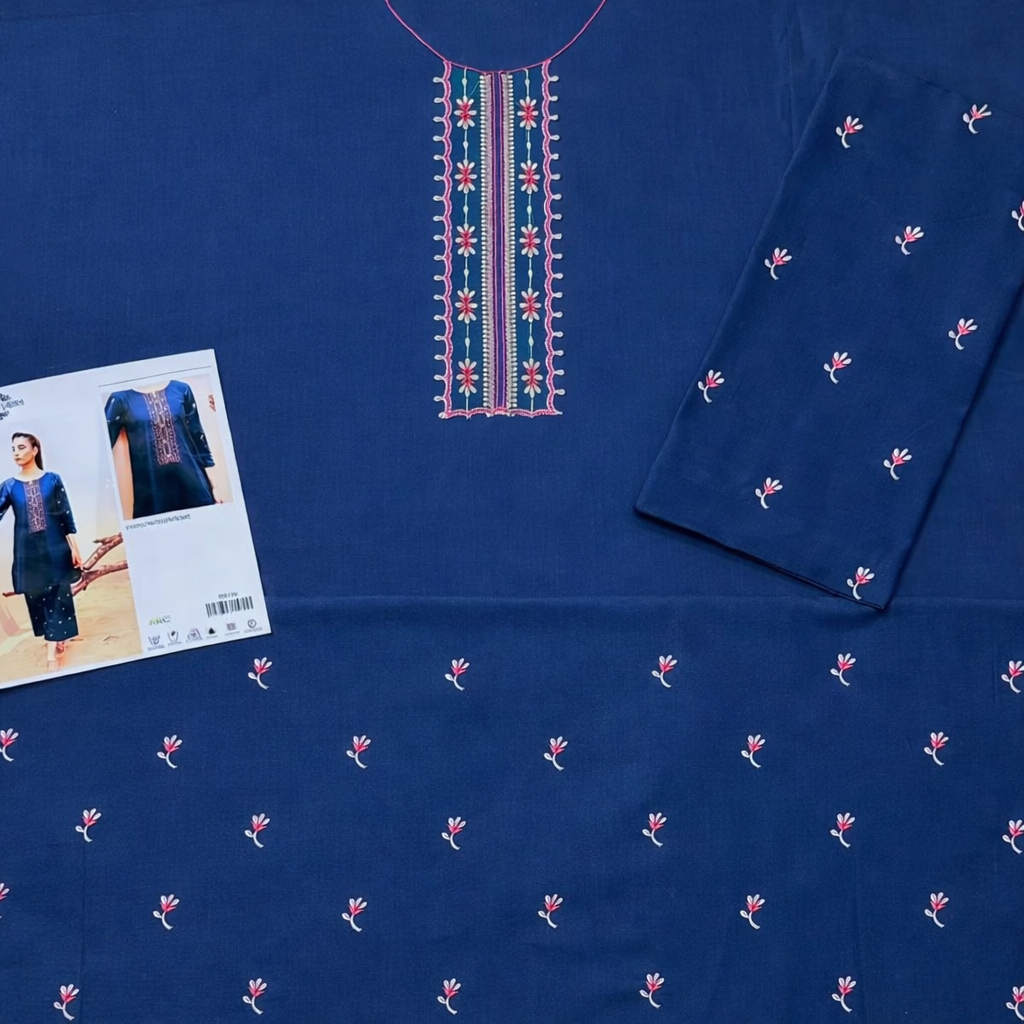 2 Pcs Women’s Unstitched Dhanak Embroidered Suit