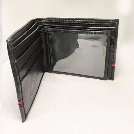 Men’s Leather Wallet – Plain Black with Red Contrast Line
