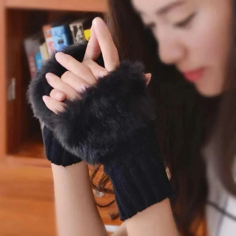 Women’s Faux Fur Fingerless Knitted Gloves | Soft, Warm & Stylish Winter Hand Warmers