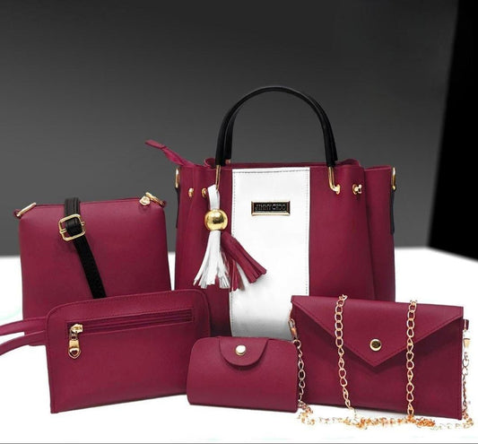 Stylish 5-Piece Women’s PU Leather Handbag Set – Maroon