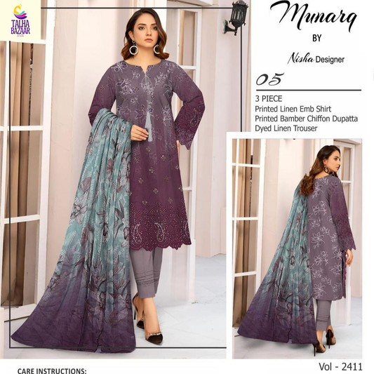 🟣 Elegant Purple Linen Suit with Chikankari Embroidered Accents