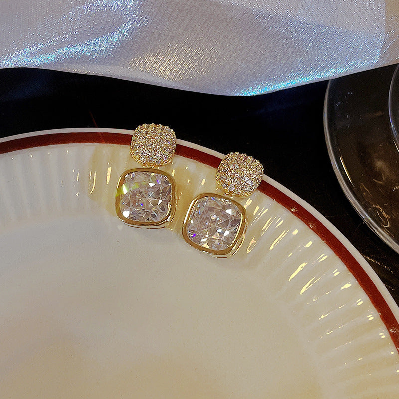 ZJE-163 Korean Zircon Crystal Earrings - Golden