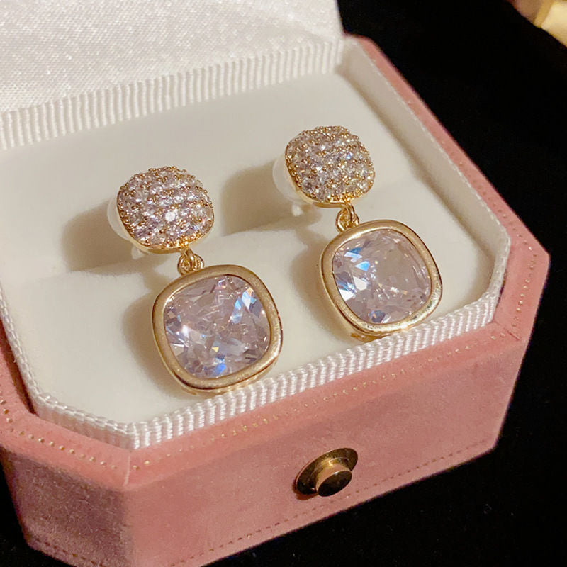 ZJE-163 Korean Zircon Crystal Earrings - Golden