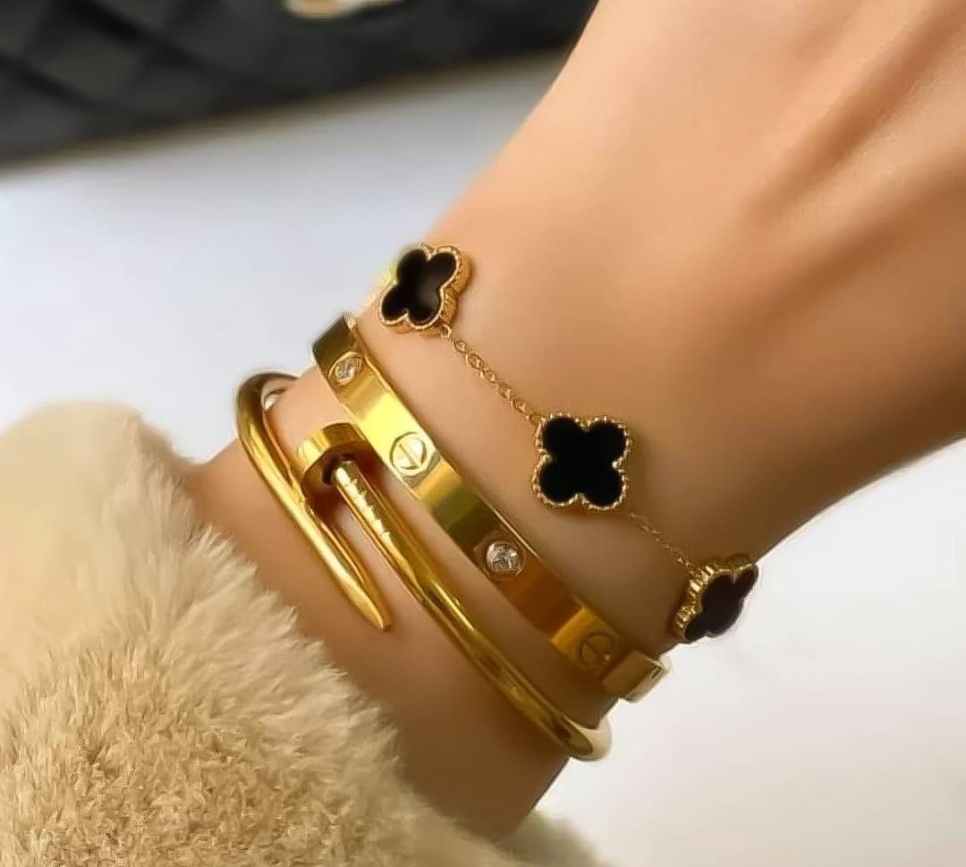 3 PC Golden Stainless Steel Bangle Set – Everyday Luxury