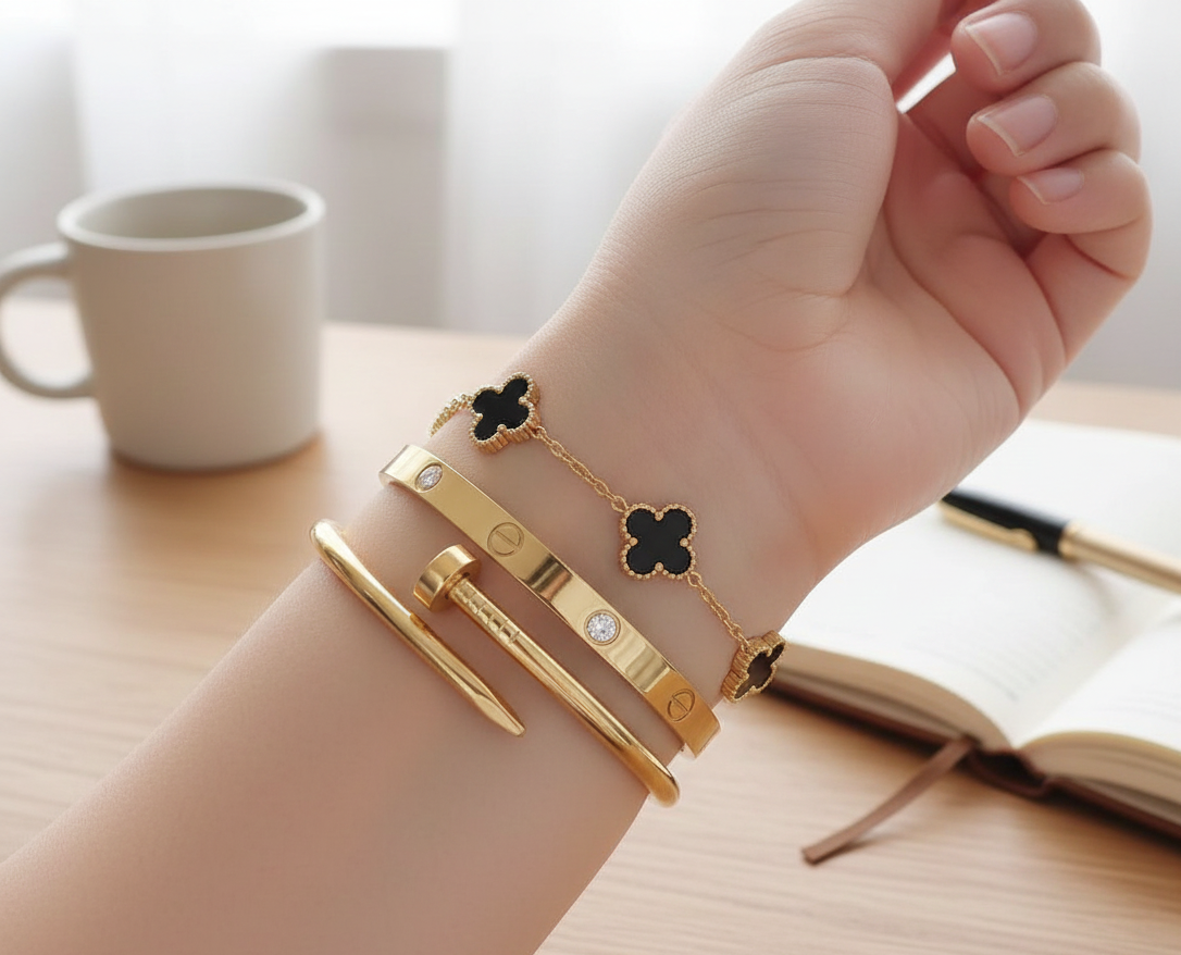 3 PC Golden Stainless Steel Bangle Set – Everyday Luxury