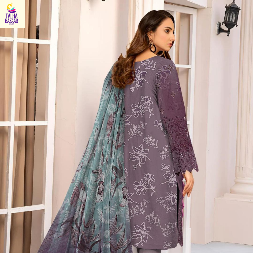 🟣 Elegant Purple Linen Suit with Chikankari Embroidered Accents
