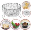 Stainless Steel Multi-functional Foldable Cooking Chef Basket Deluxe Kitchen Colander, Mesh Steam Rinse Strain Fry Basket Deep Fryer