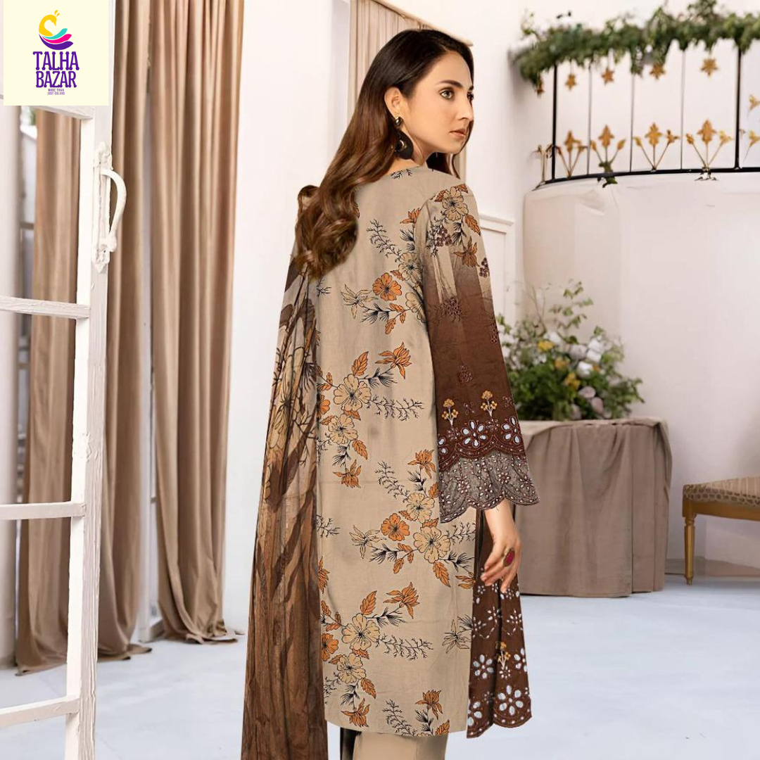 🤎 Exquisite Brown Linen Suit with Embroidered Chikankari Design