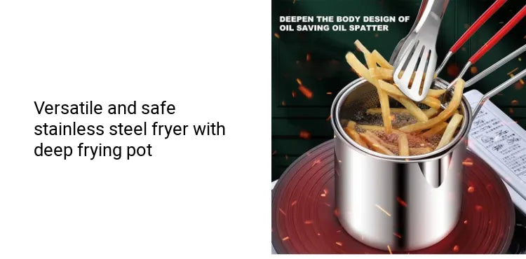 Stainless Steel Deep Fryer Pot With Strainer – Heavy-duty Frying Pan For Home Kitchen Use – 1200ml Oil Capacity
