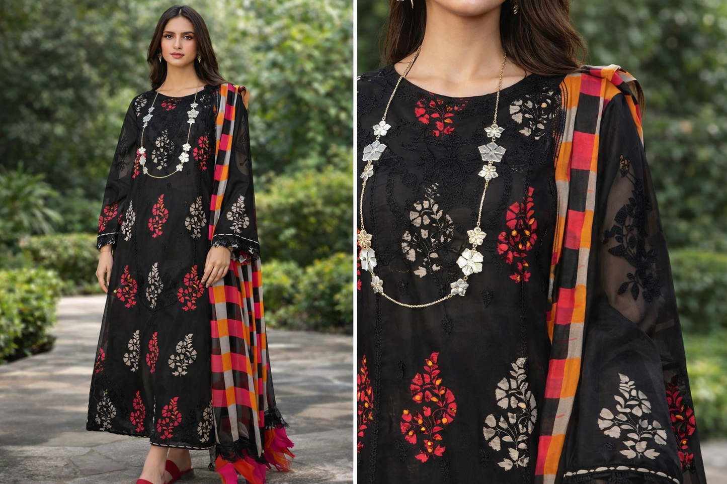 Elegant Black Printed Karandi Suit with Dupatta – Perfect Festive Ensemble(winter and mid-season wear.)
