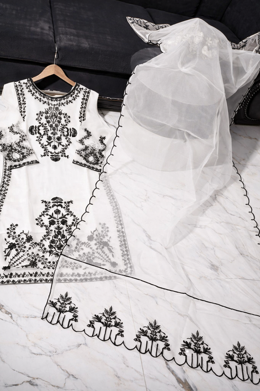 3 Pcs Women's Stitched Organza Embroidered Suit (spring seasons)