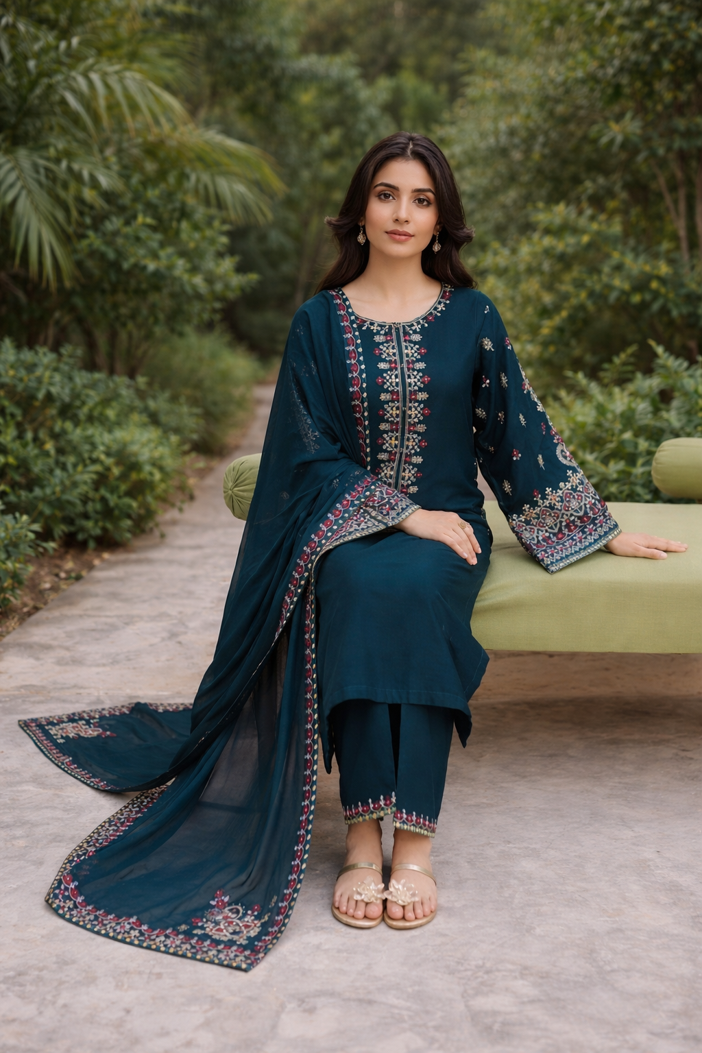 3 Pcs Women’s Unstitched Embroidered Dhanak Suit