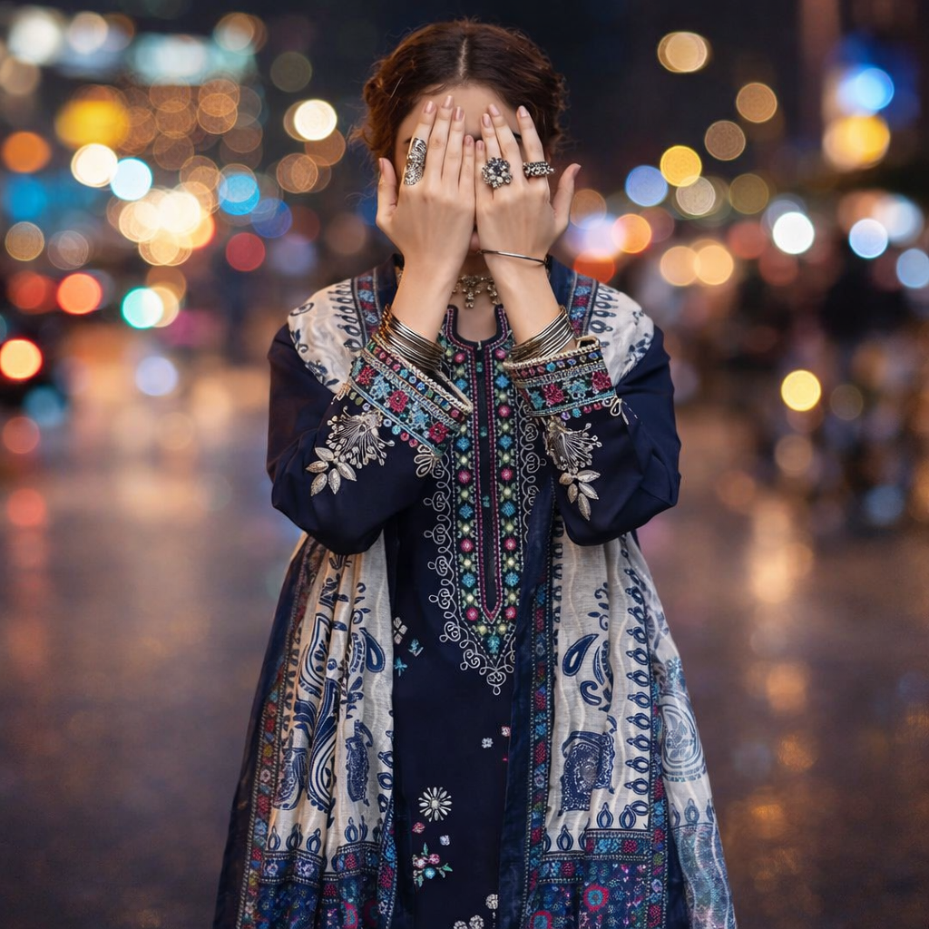 3 Pcs Women's Unstitched Embroidered Dhanak Suit – Blue