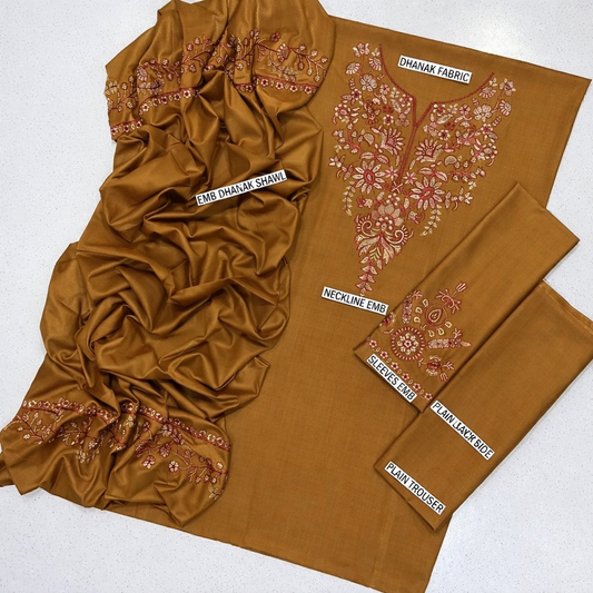 FLORENT 3 Pcs Women’s Unstitched Embroidered Dhanak Suit
