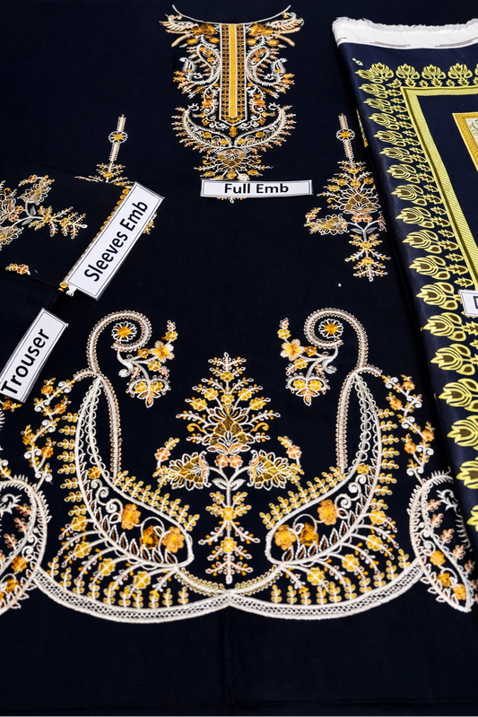 Black Embroidered Dhanak 3-Piece Suit (Winter Collection)
