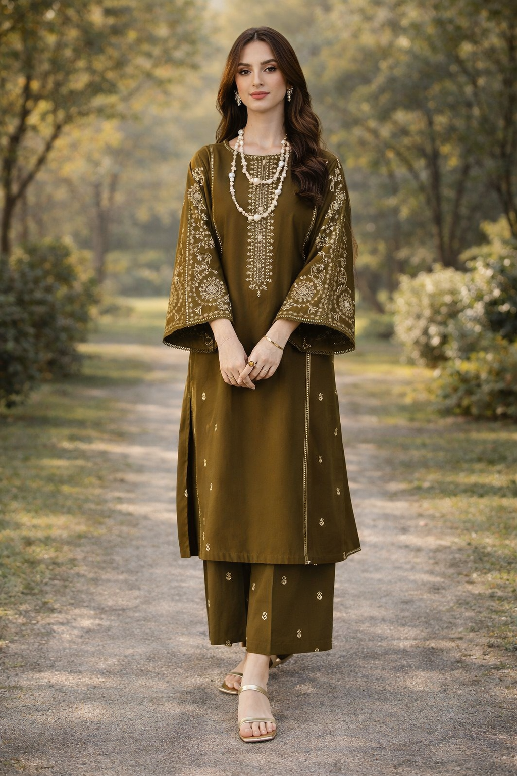 Piece Women’s Unstitched Embroidered Dhanak Suit – Brown