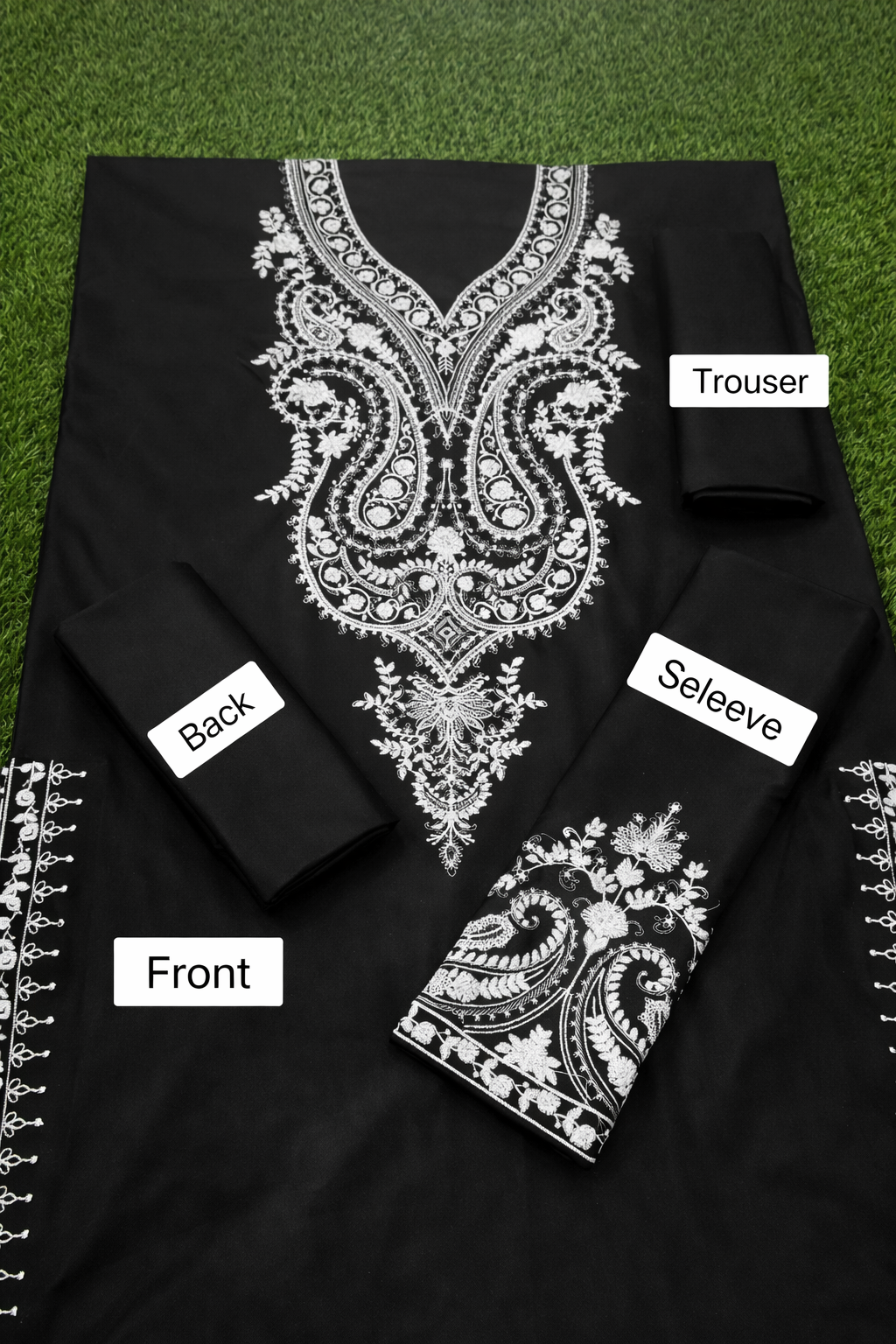 Stylish 2-Piece Women’s Unstitched Embroidered Dhanak Suit – Black