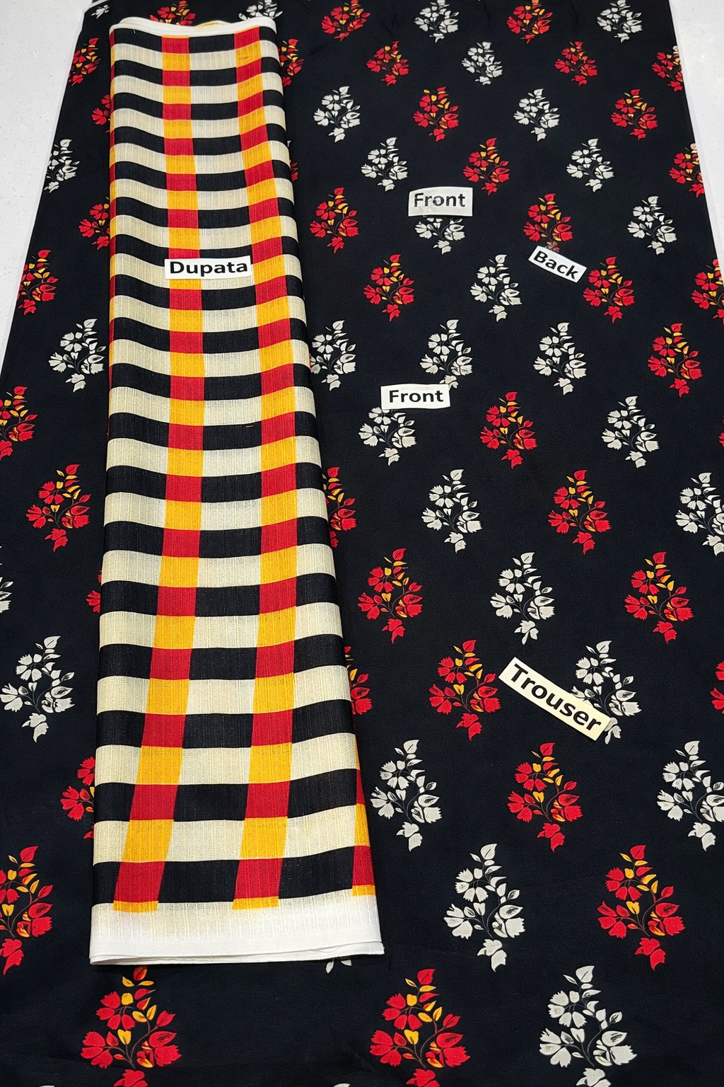 Elegant Black Printed Karandi Suit with Dupatta – Perfect Festive Ensemble(winter and mid-season wear.)