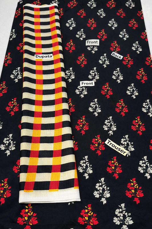 Elegant Black Printed Karandi Suit with Dupatta – Perfect Festive Ensemble(winter and mid-season wear.)