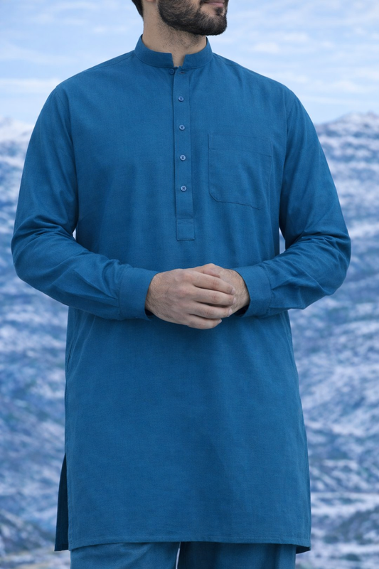 Men’s Unstitched Soft Cotton Plain Suit – Turquoise