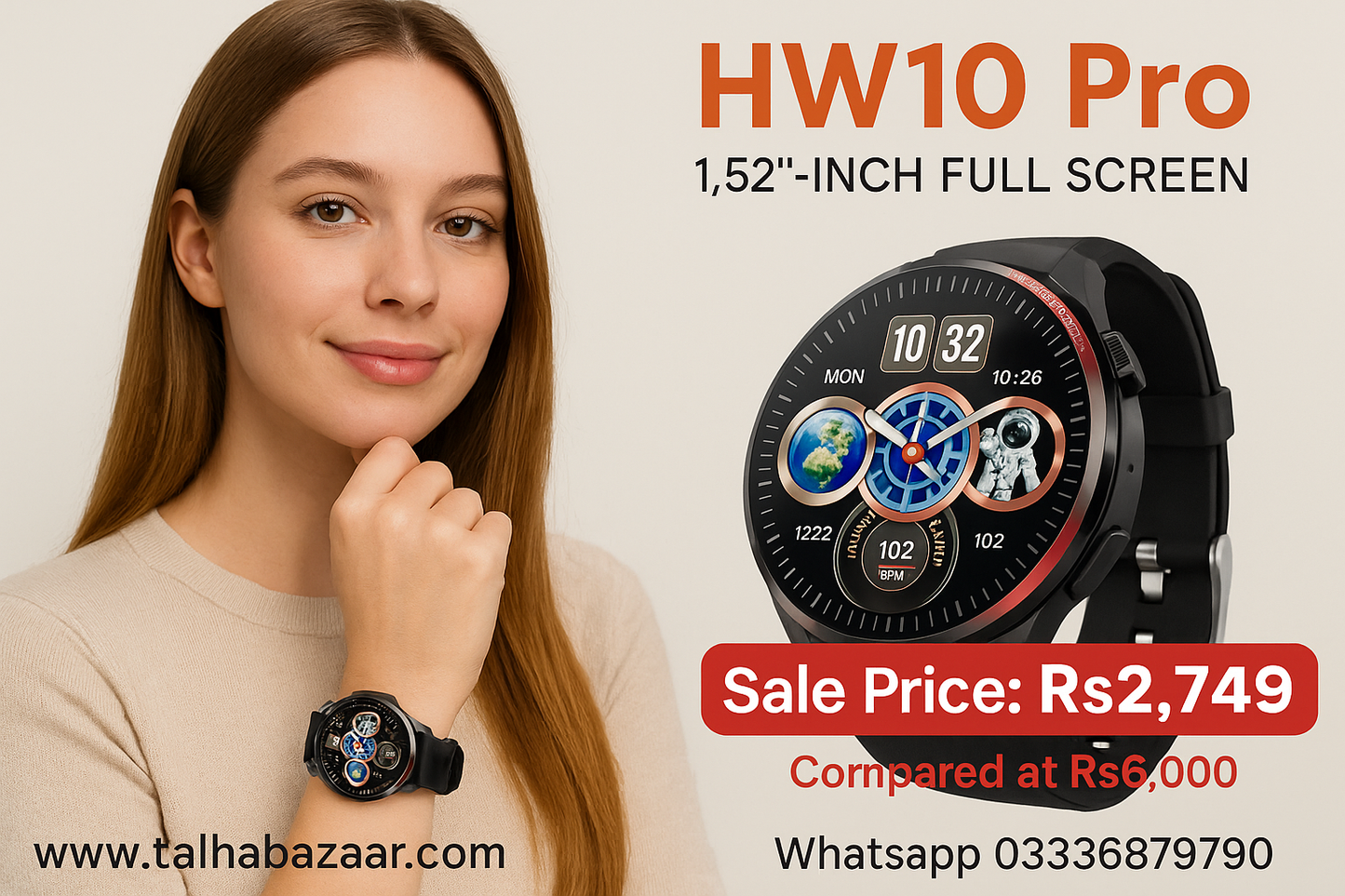 HW10 Pro Smartwatch | 1.52" AMOLED Display Bluetooth Call Fitness Tracker Stylish Design
