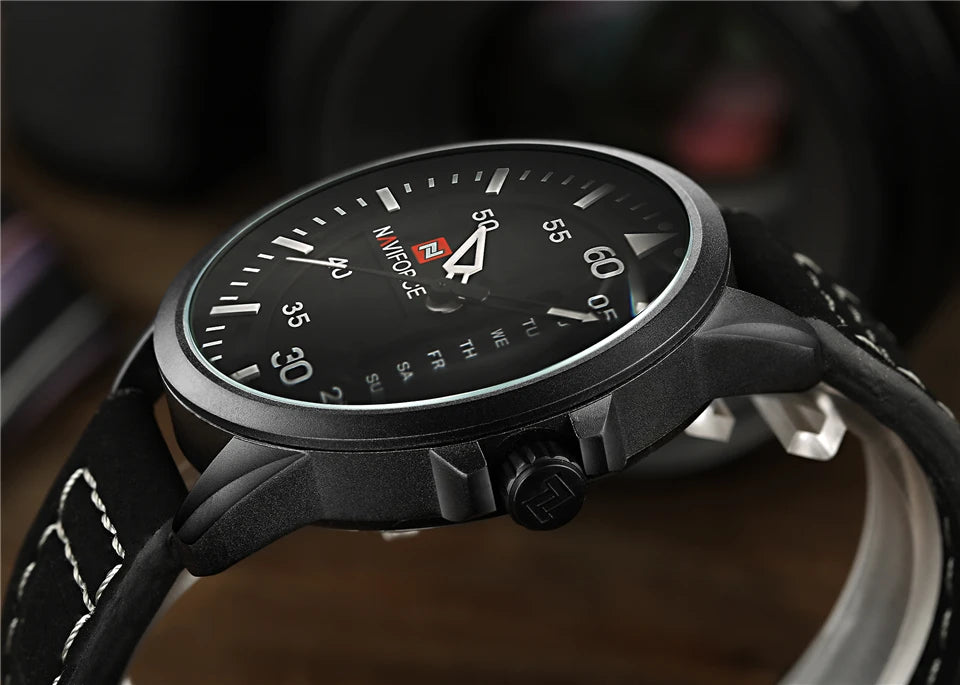 NAVIFORCE Waterproof Military Sport Quartz Men’s Watch – Leather Strap