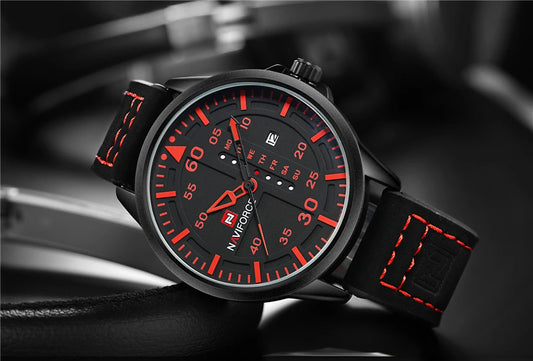 NAVIFORCE Waterproof Military Sport Quartz Men’s Watch – Leather Strap