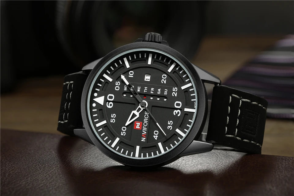 NAVIFORCE Waterproof Military Sport Quartz Men’s Watch – Leather Strap