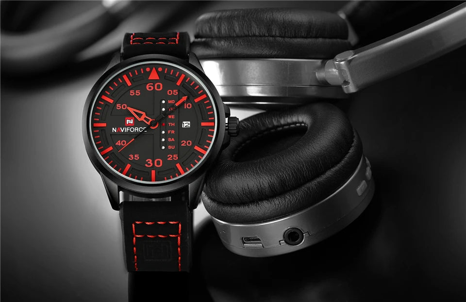 NAVIFORCE Waterproof Military Sport Quartz Men’s Watch – Leather Strap
