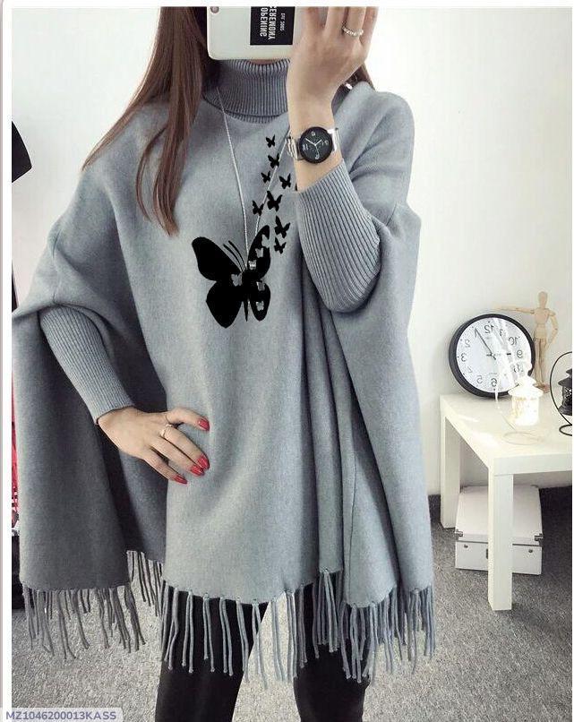 Women’s Polyester Butterfly Printed Poncho Cape Shawl