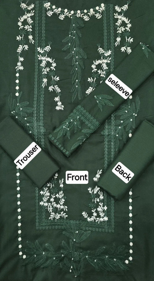 “Elegant Green Embroidered Dhanak Suit Set – 2 Pcs”