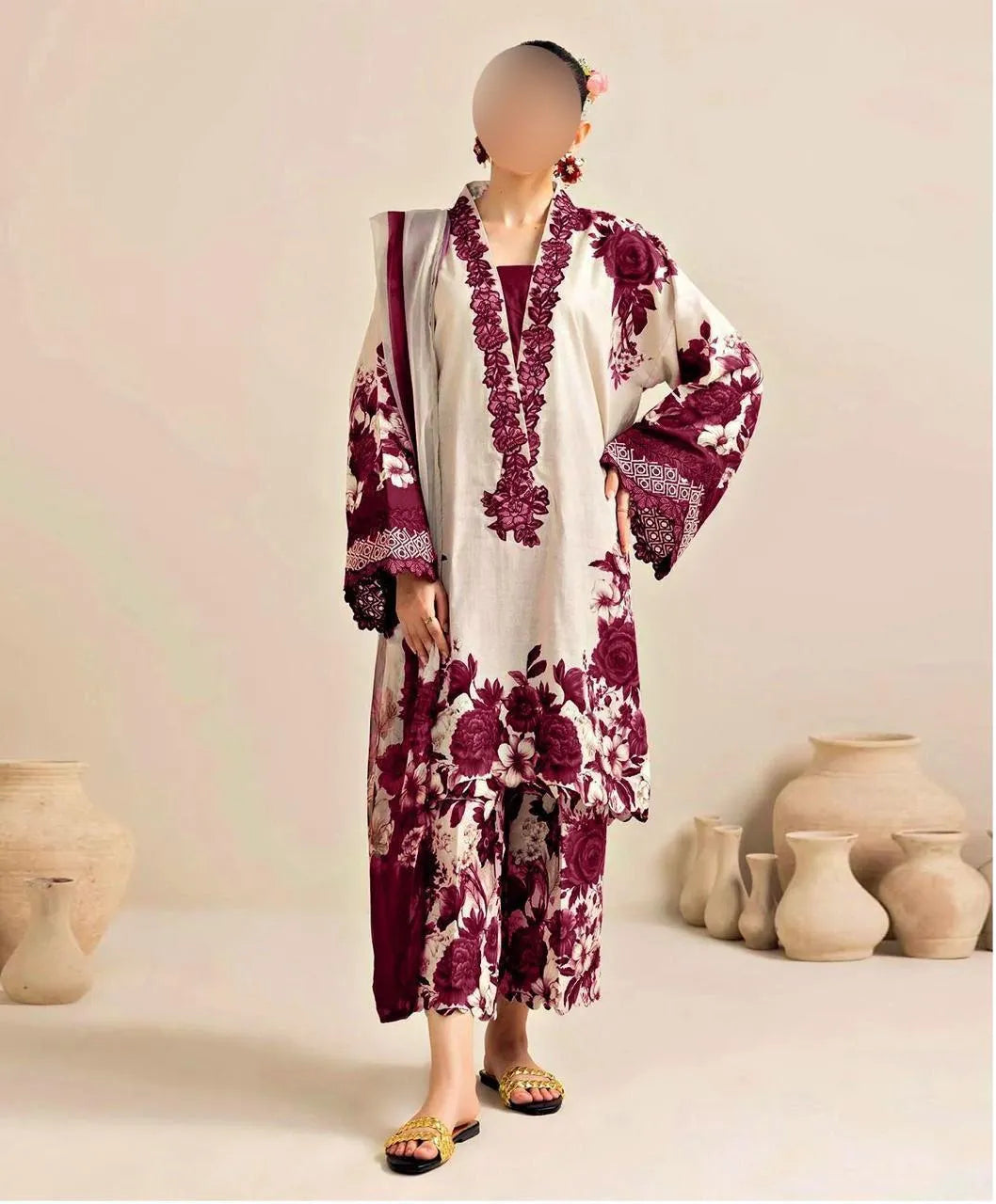 3 Pcs Women's Unstitched Digital Print Suit