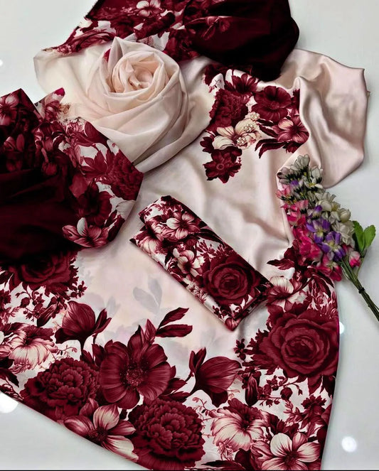 3 Pcs Women's Unstitched Digital Print Suit