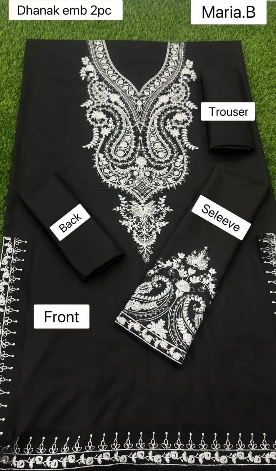 Stylish 2-Piece Women’s Unstitched Embroidered Dhanak Suit – Black